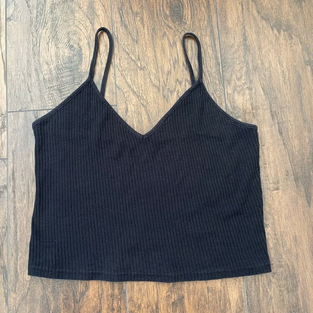 Topshop Women's Ribbed Black Crop Top Tank Spaghetti Strap Lounge US Size 12